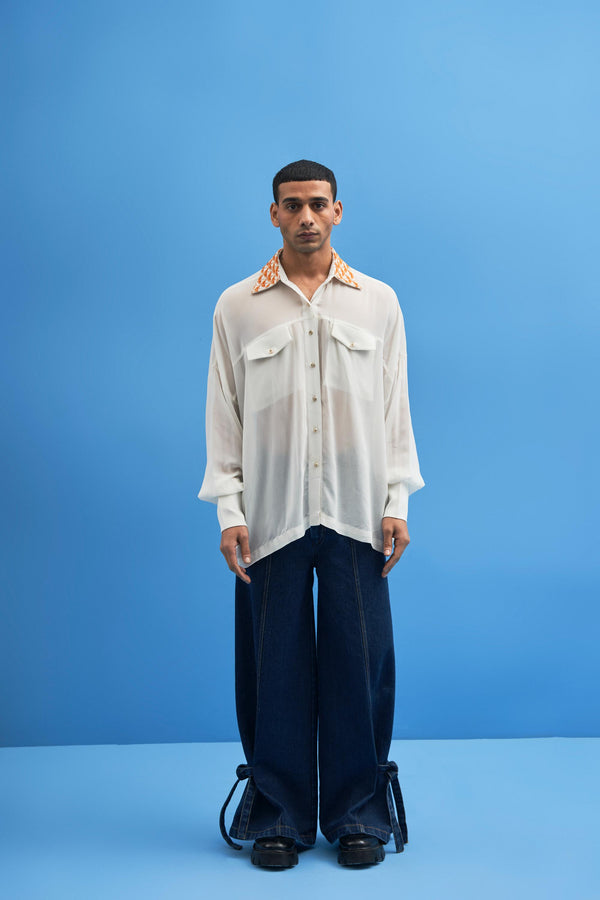 Off-White Crane-Collared Shirt - siddhantagrawal