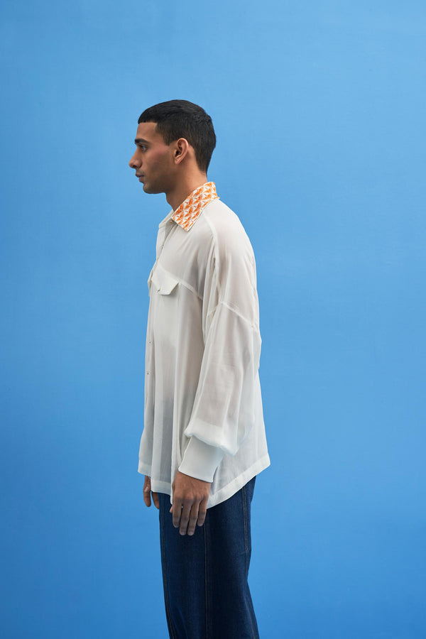 Off-White Crane-Collared Shirt - siddhantagrawal