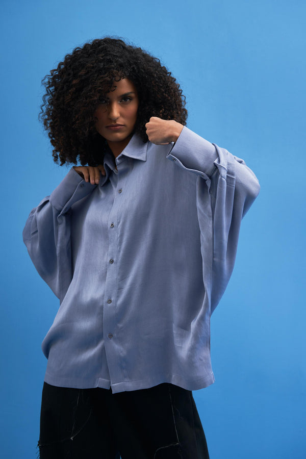 Steel Blue Batwing Shirt - siddhantagrawal