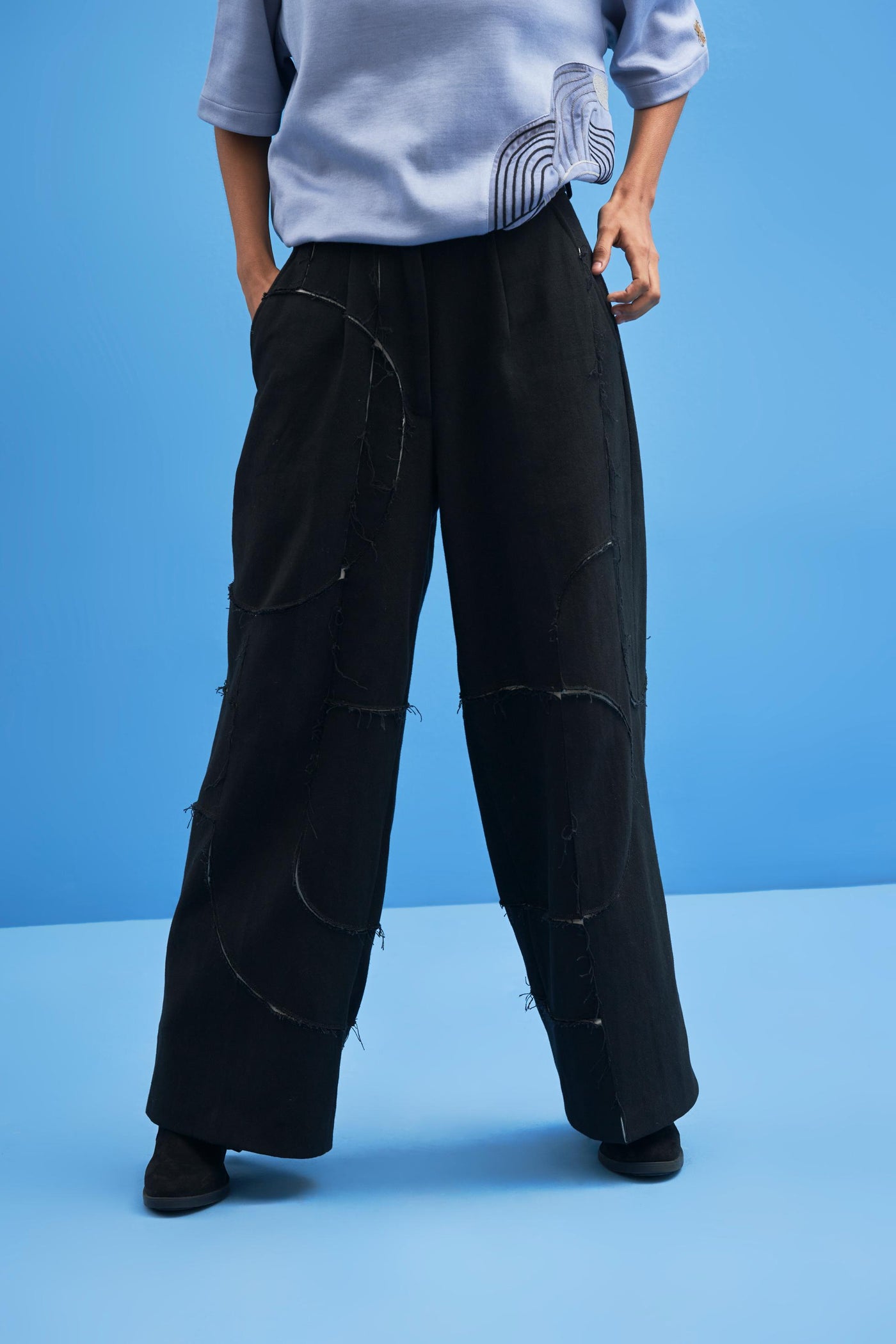 Black Shoji all-over Patchwork Trousers - siddhantagrawal