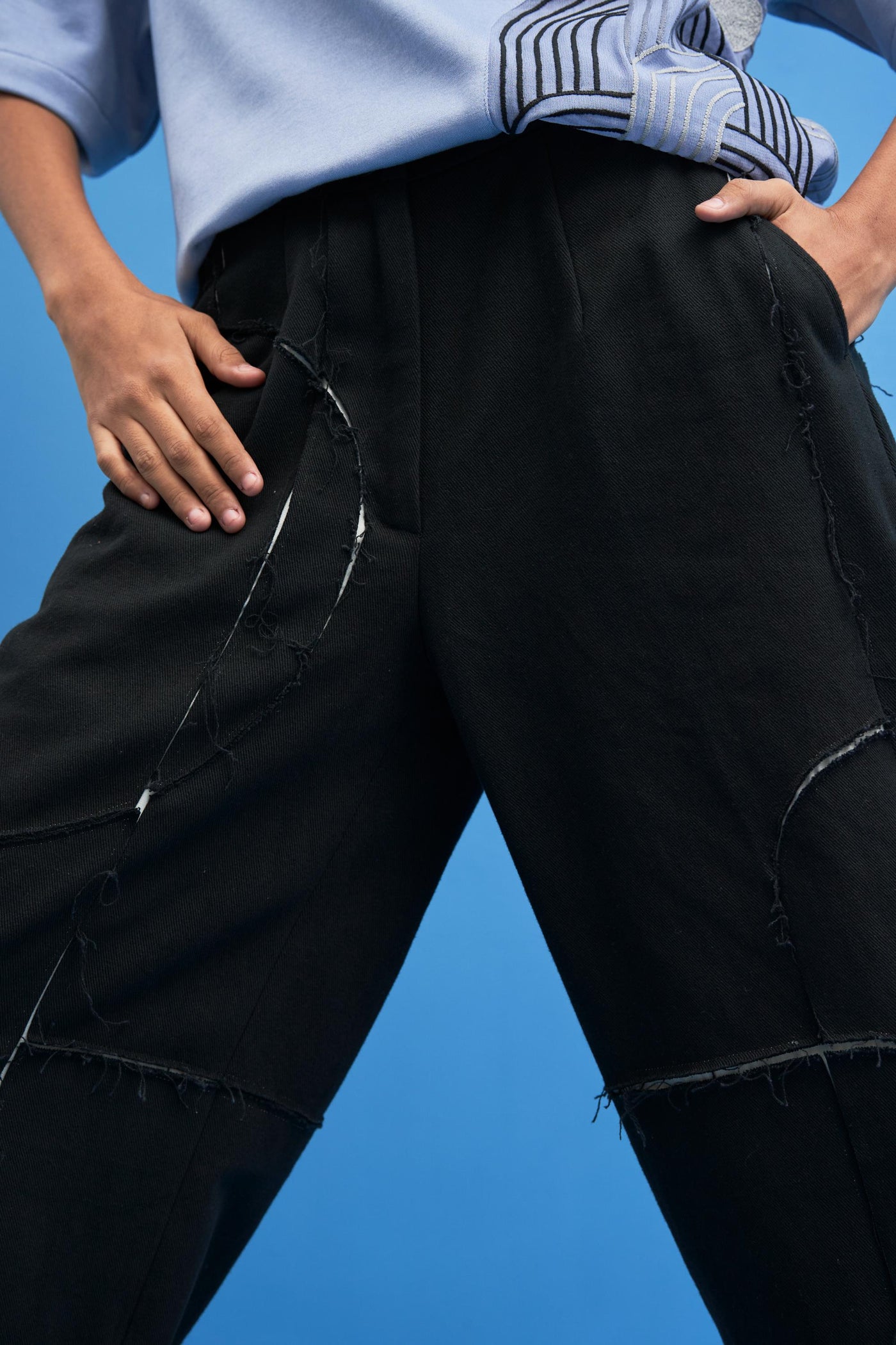 Black Shoji all-over Patchwork Trousers - siddhantagrawal