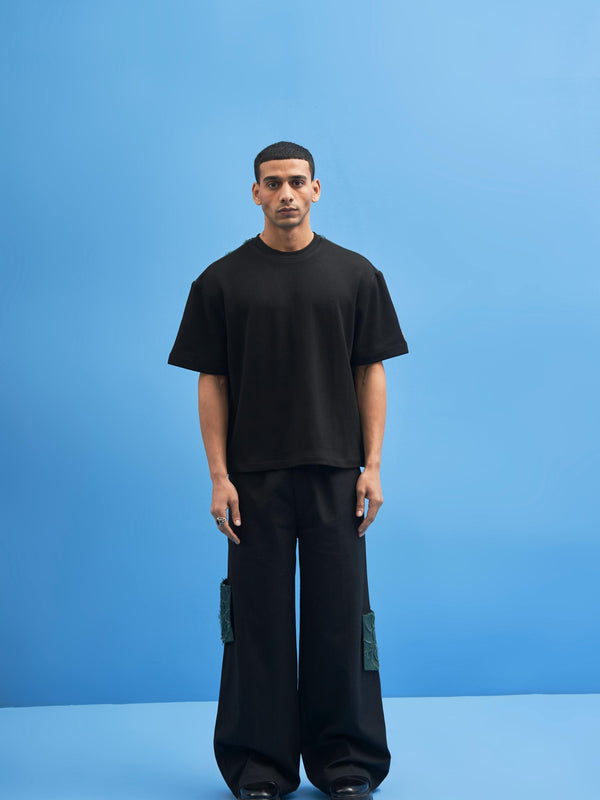 Black Shoji Patchwork Trousers - siddhantagrawal