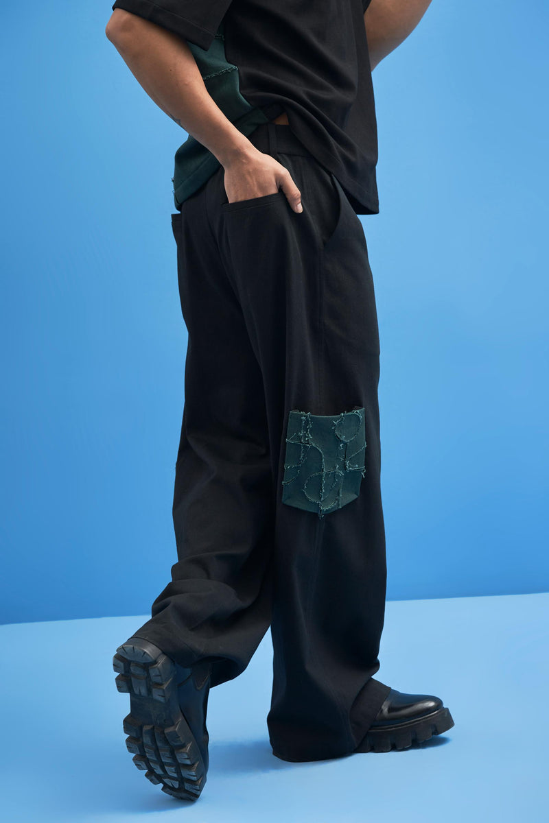 Black Shoji Patchwork Trousers - siddhantagrawal