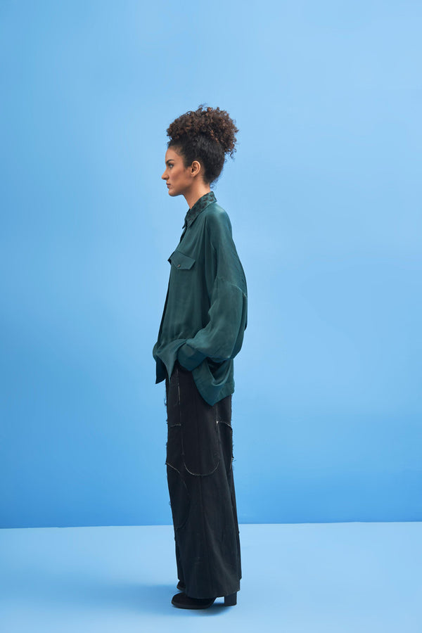 Green Crane-Collared Shirt - siddhantagrawal