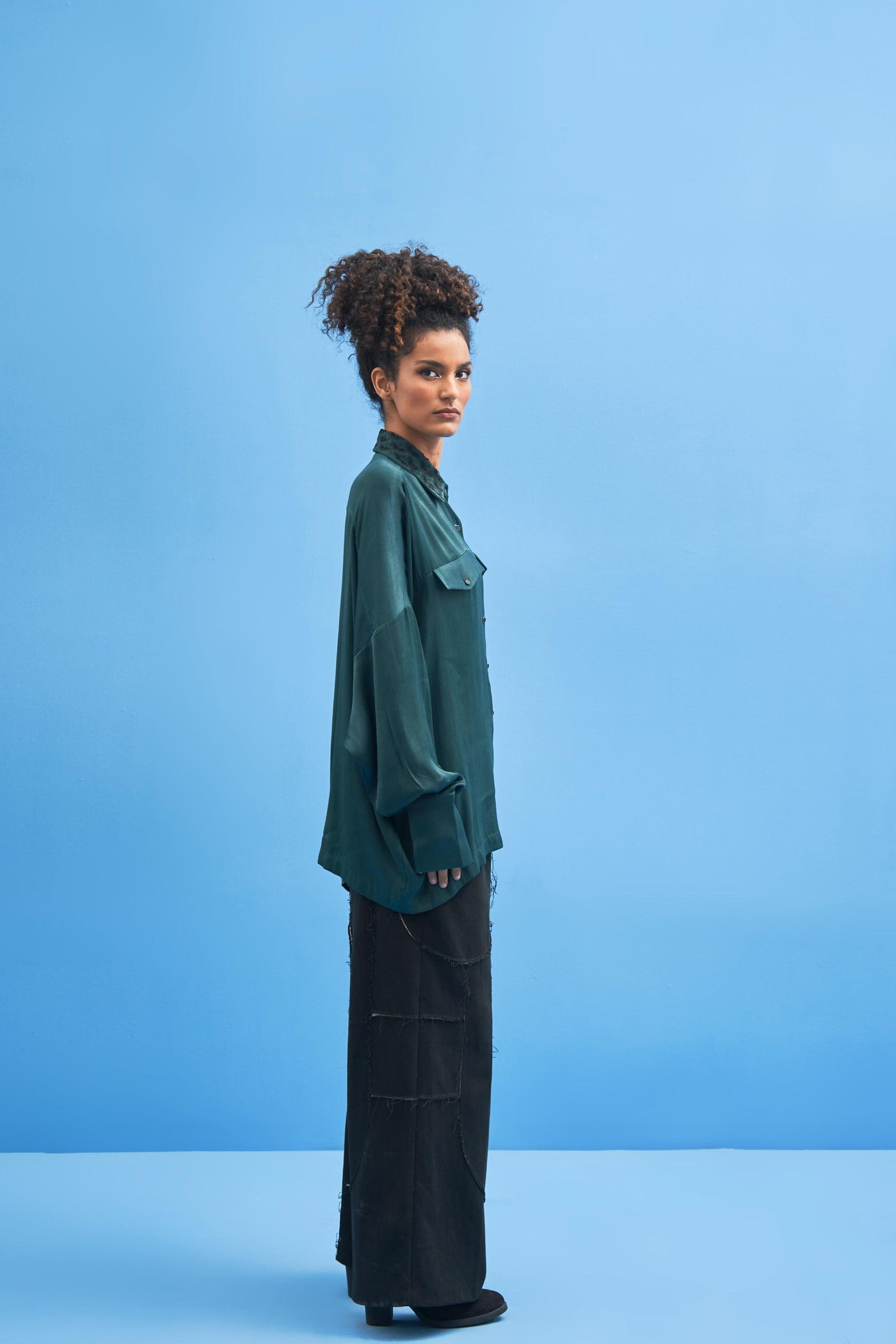 Green Crane-Collared Shirt - siddhantagrawal