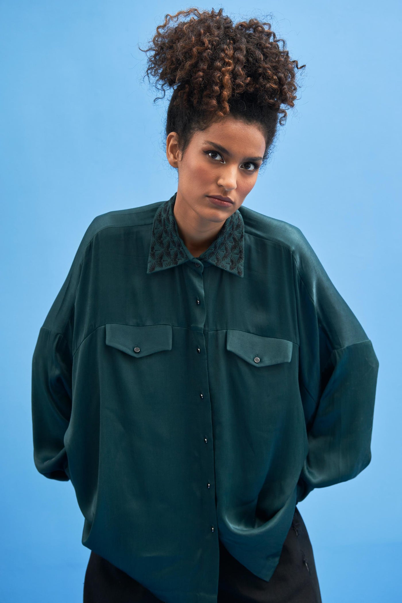 Green Crane-Collared Shirt - siddhantagrawal