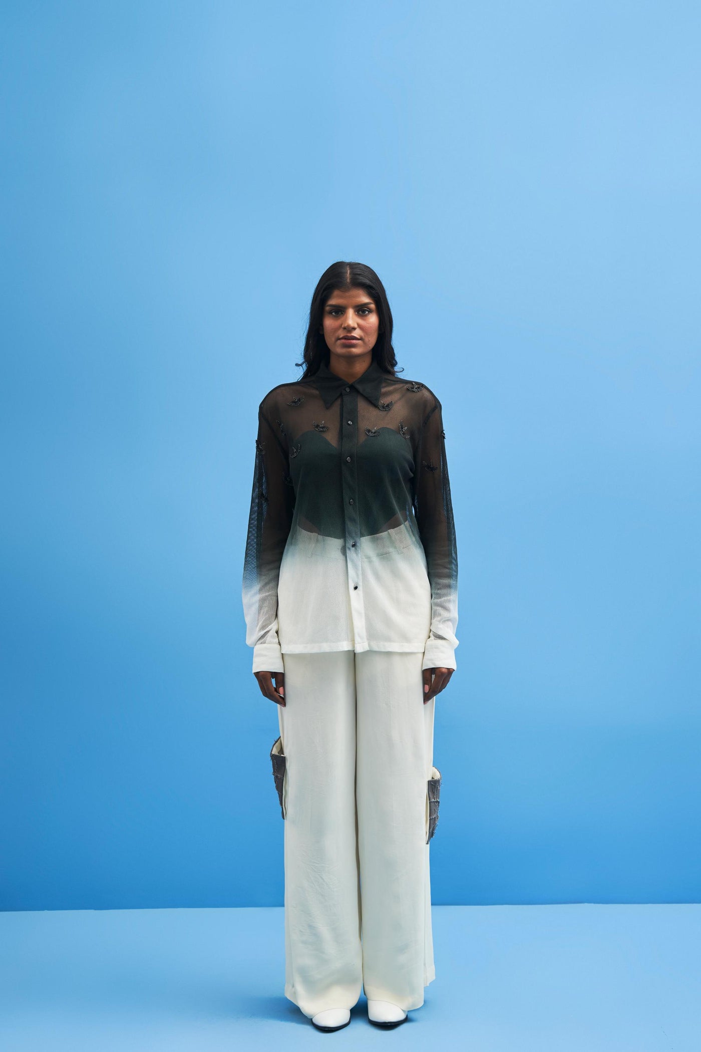 Ombré Crane Mesh Shirt - siddhantagrawal