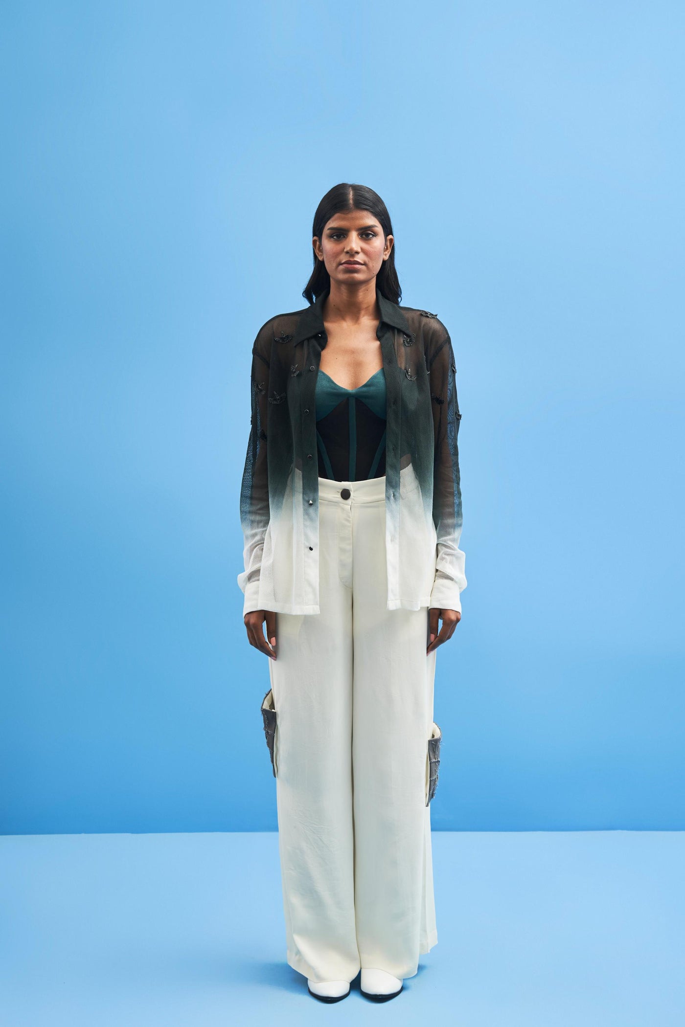 Ombré Crane Mesh Shirt - siddhantagrawal