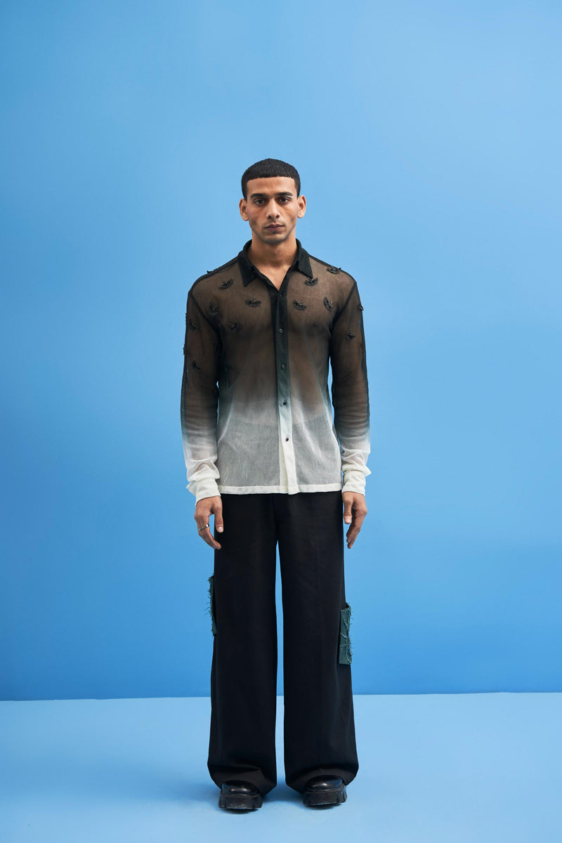 Ombré Crane Mesh Shirt - siddhantagrawal